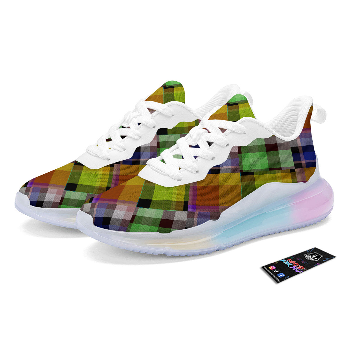 Diagonal Madras Plaid Print Pattern Running Sneakers-grizzshop