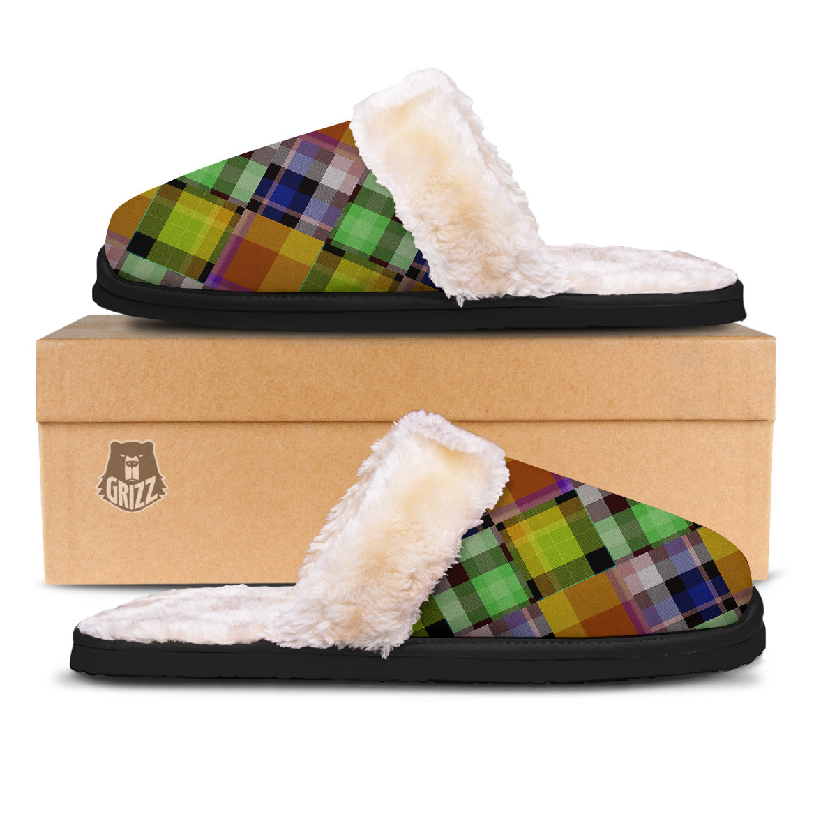 Diagonal Madras Plaid Print Pattern Slippers-grizzshop