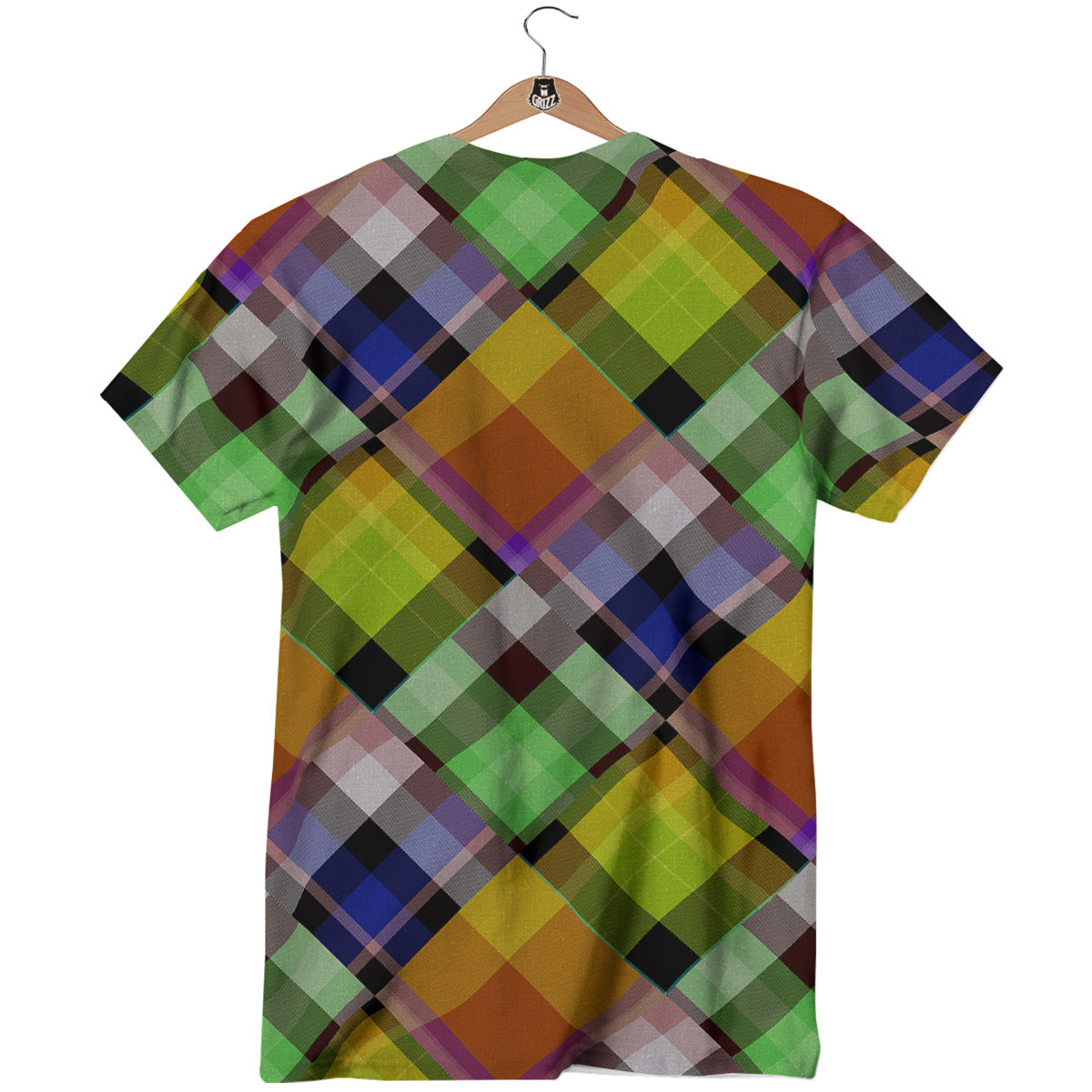 Diagonal Madras Plaid Print Pattern T-Shirt-grizzshop