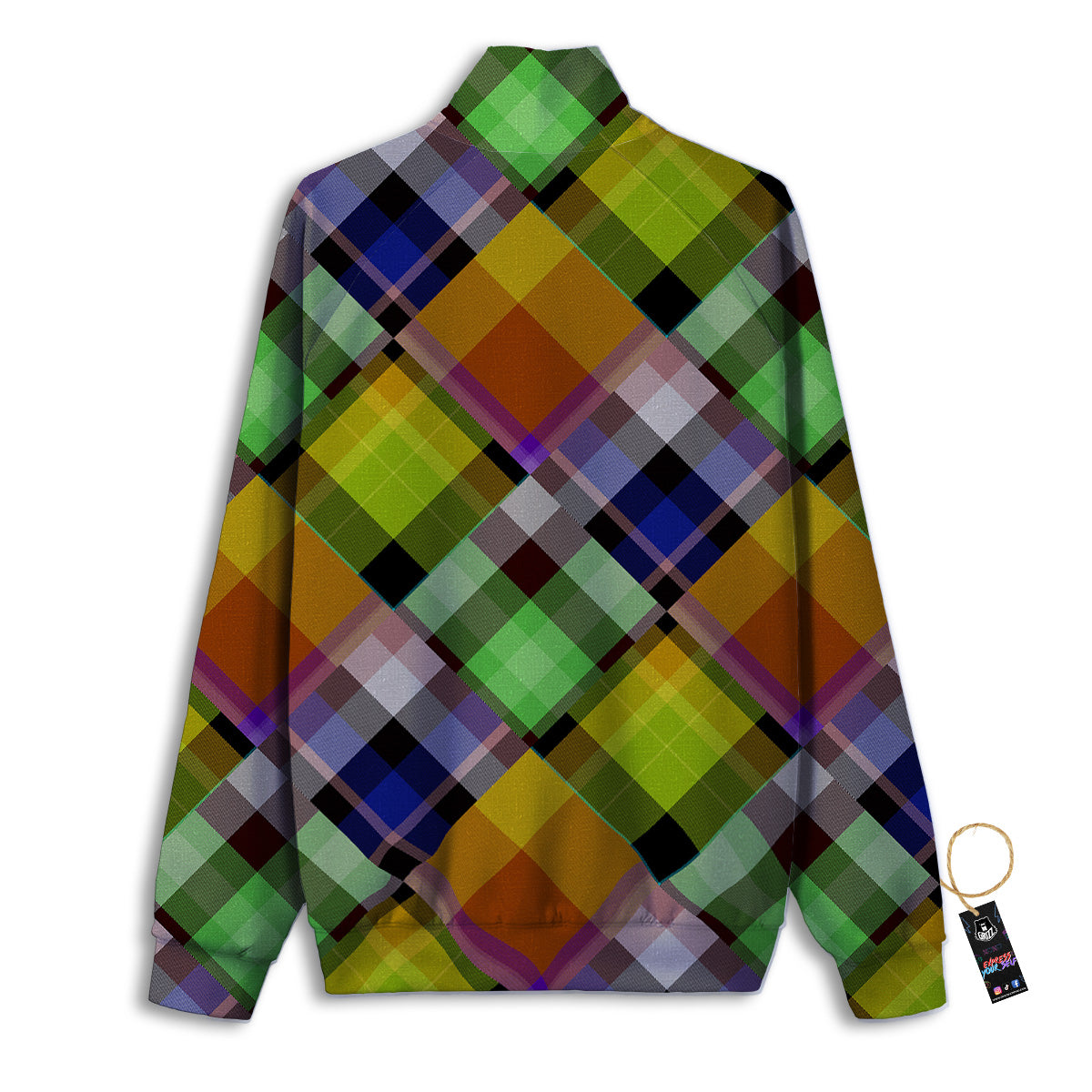 Diagonal Madras Plaid Print Pattern Track Jacket-grizzshop