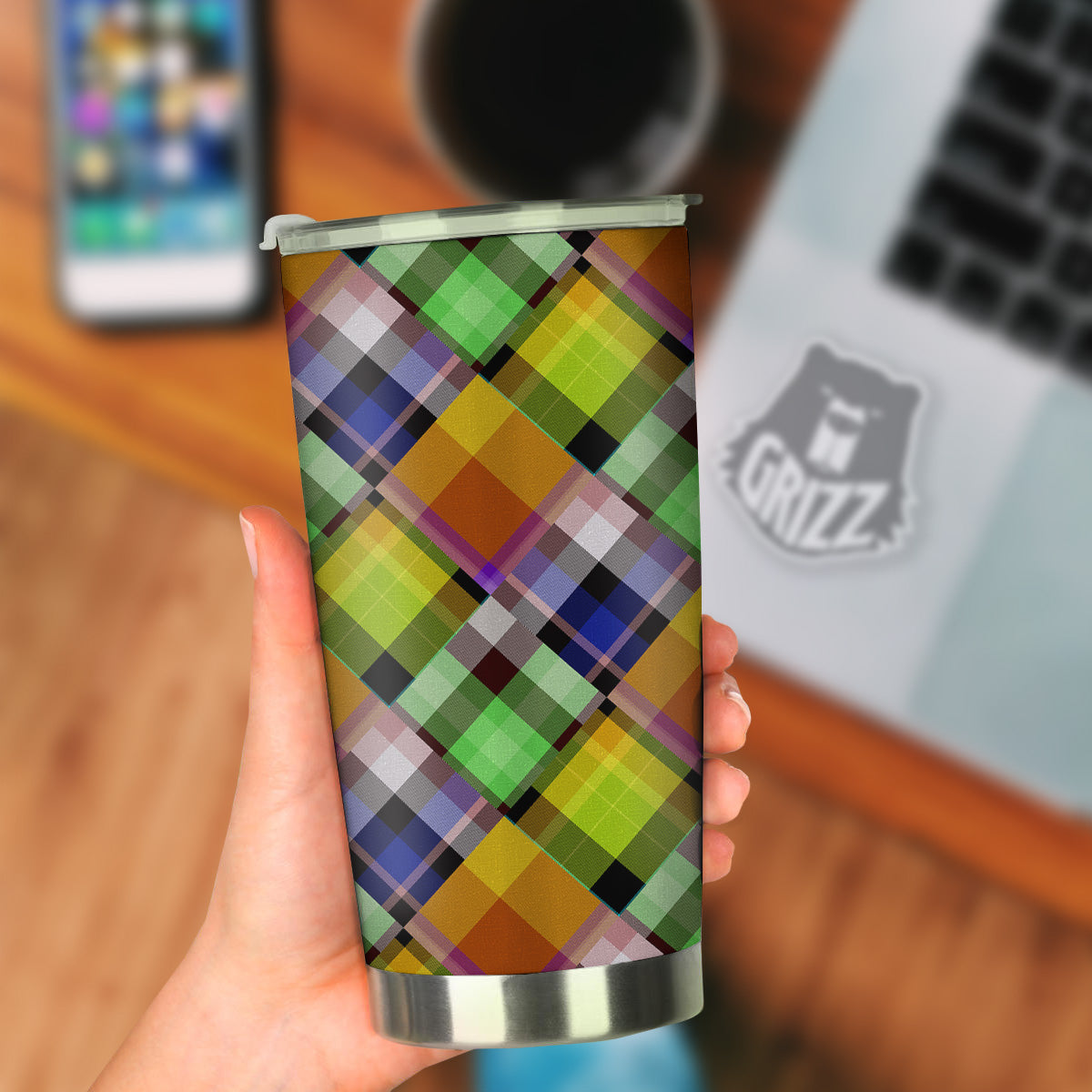 Diagonal Madras Plaid Print Pattern Tumbler-grizzshop
