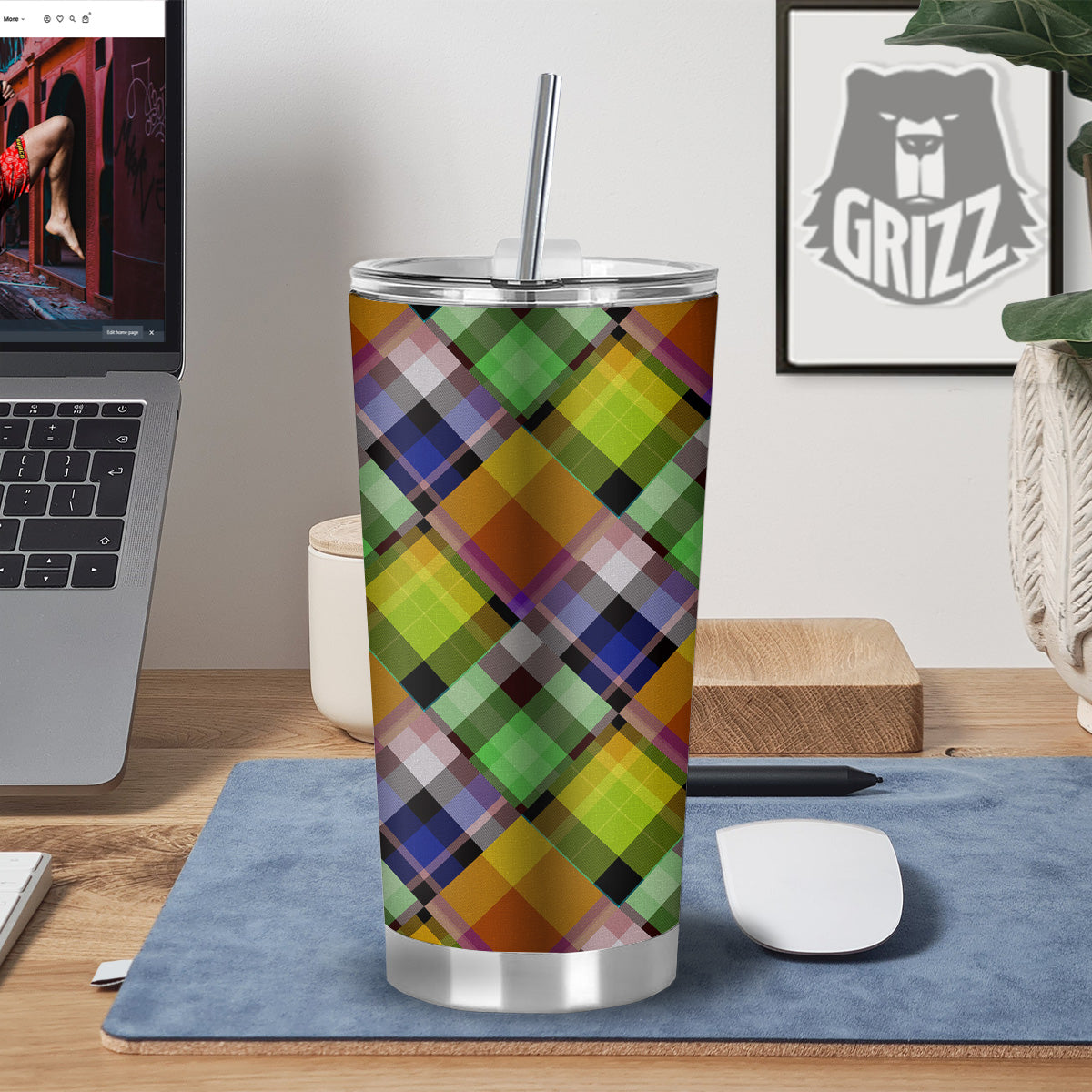 Diagonal Madras Plaid Print Pattern Tumbler-grizzshop