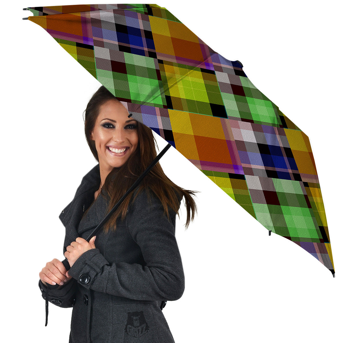 Diagonal Madras Plaid Print Pattern Umbrella-grizzshop