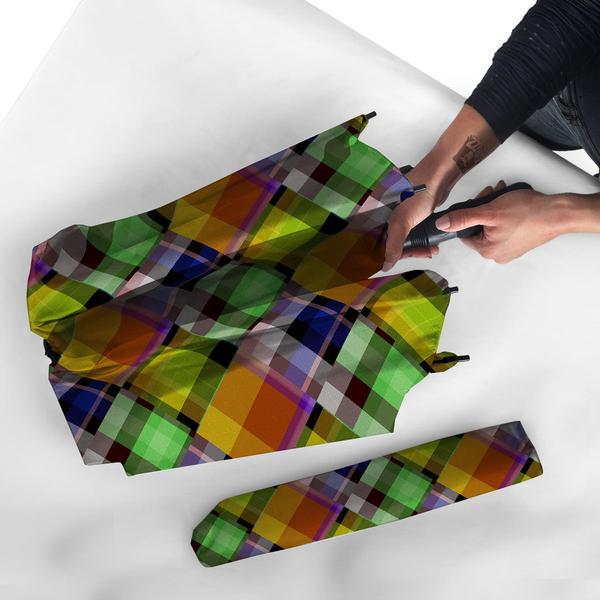 Diagonal Madras Plaid Print Pattern Umbrella-grizzshop