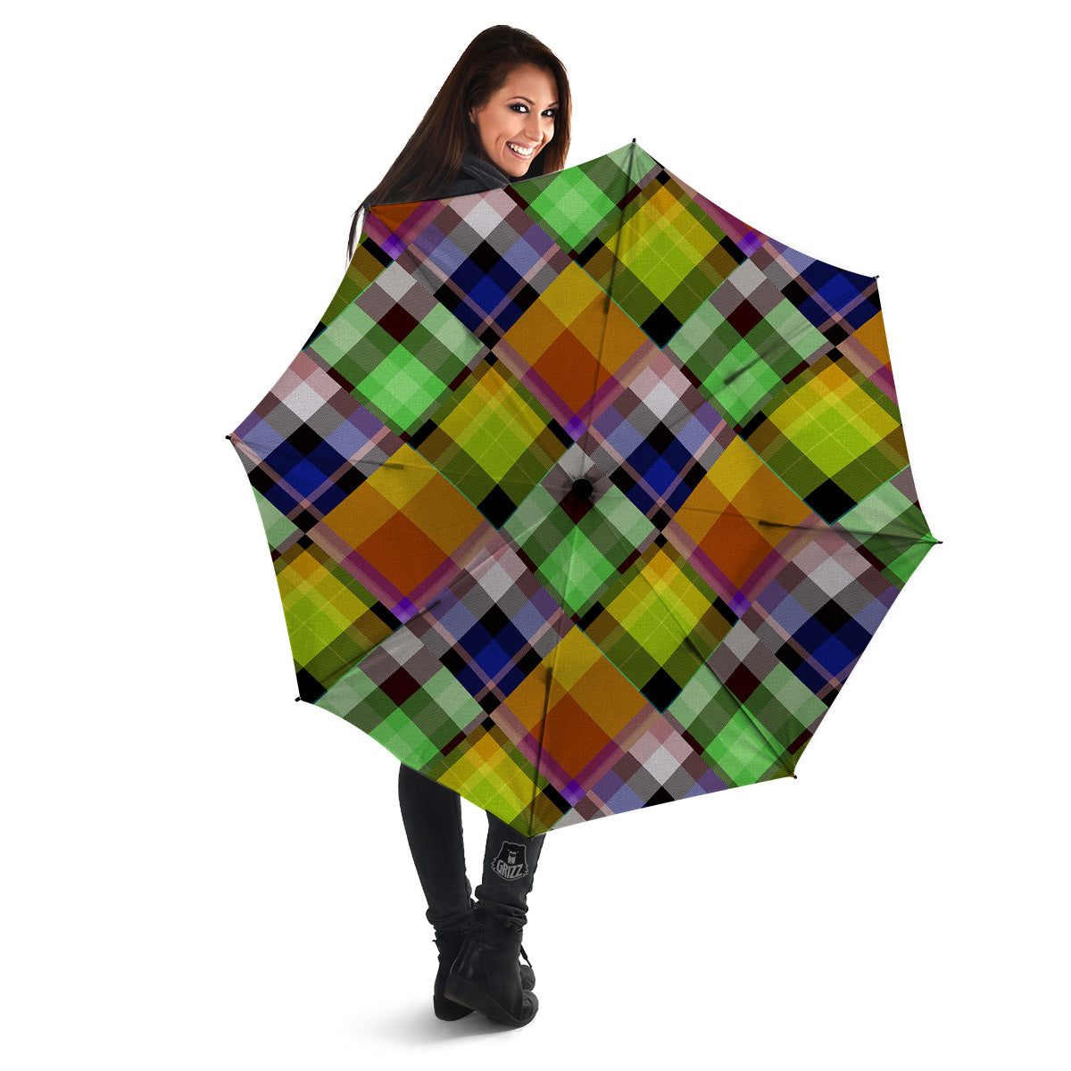 Diagonal Madras Plaid Print Pattern Umbrella-grizzshop