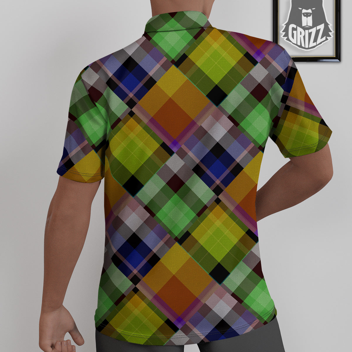 Diagonal Madras Plaid Print Pattern Untucked Shirts-grizzshop