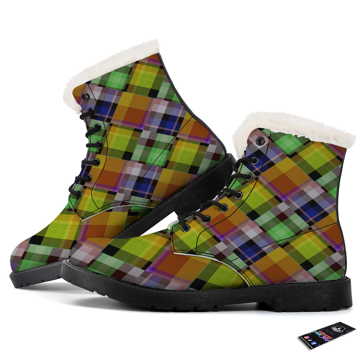 Diagonal Madras Plaid Print Pattern Winter Boots-grizzshop