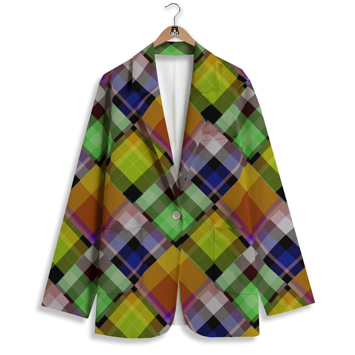 Diagonal Madras Plaid Print Pattern Women's Blazer-grizzshop