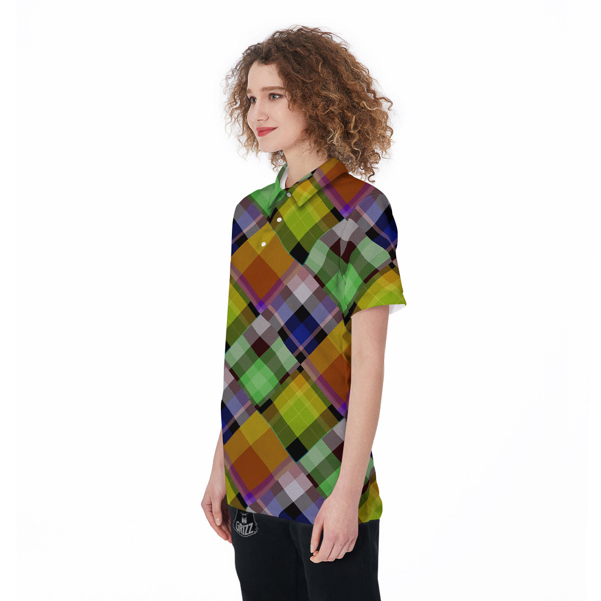 Diagonal Madras Plaid Print Pattern Women's Golf Shirts-grizzshop