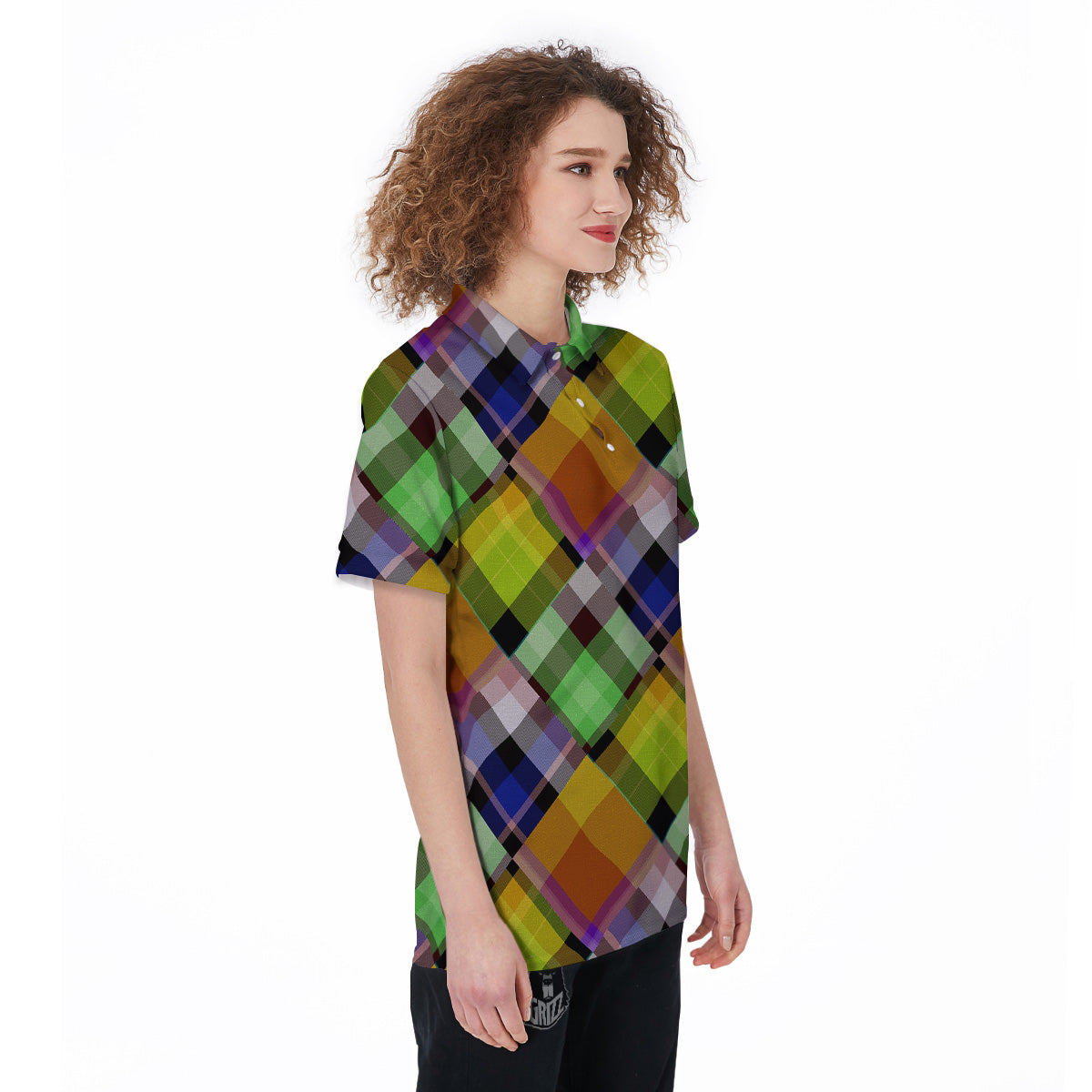 Diagonal Madras Plaid Print Pattern Women's Golf Shirts-grizzshop