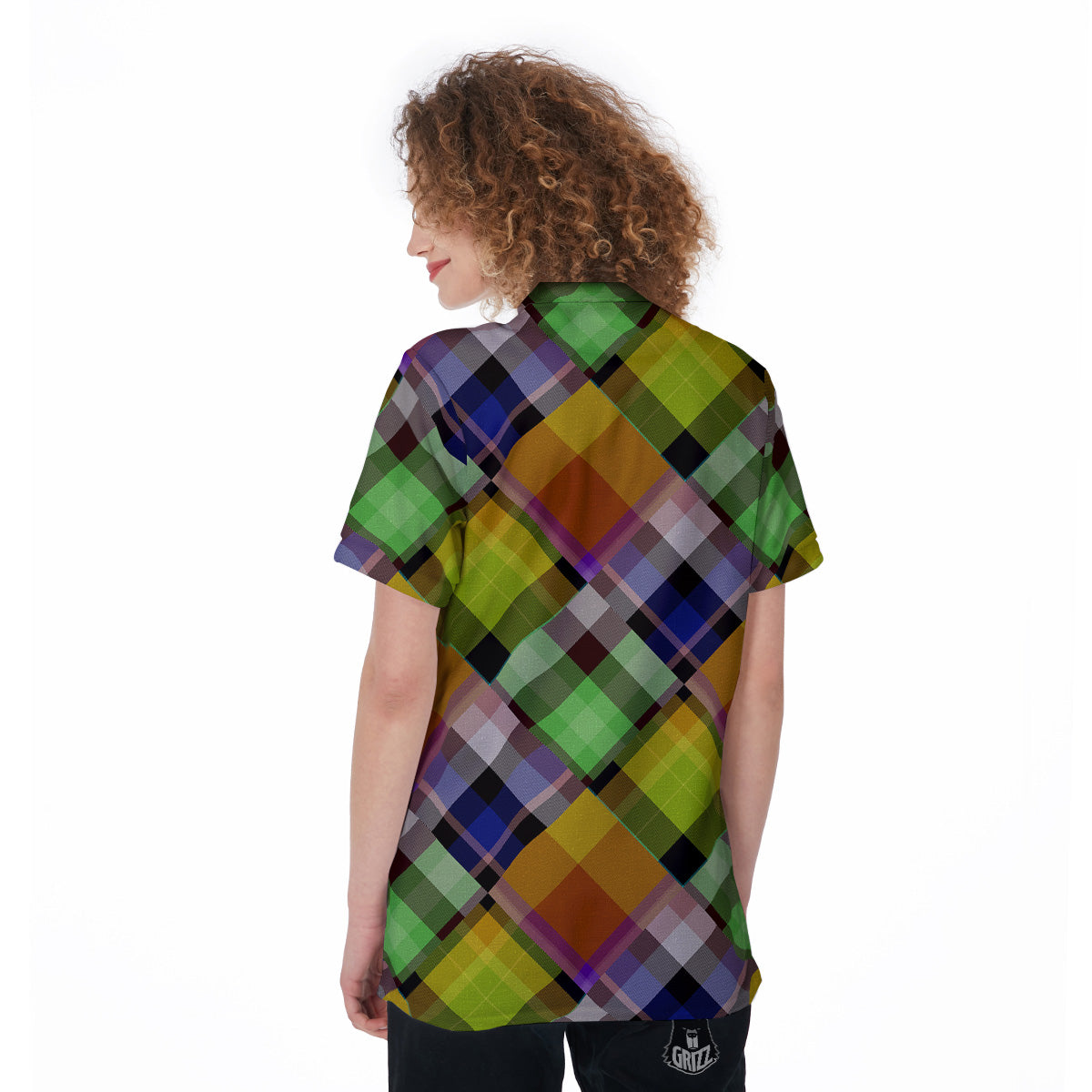 Diagonal Madras Plaid Print Pattern Women's Golf Shirts-grizzshop