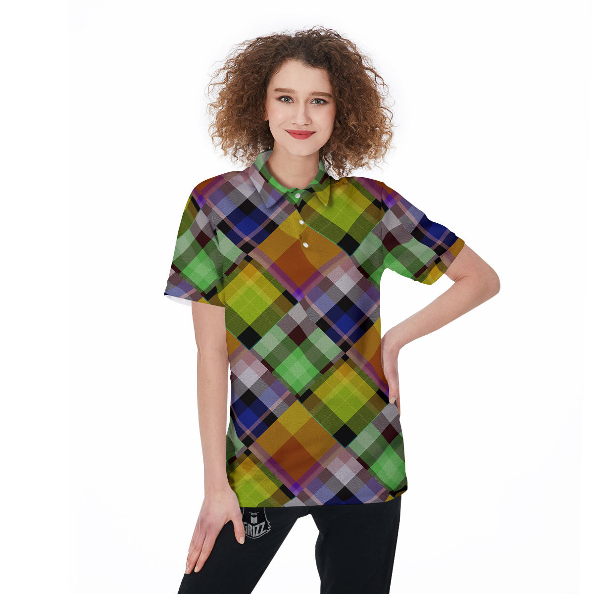 Diagonal Madras Plaid Print Pattern Women's Golf Shirts-grizzshop