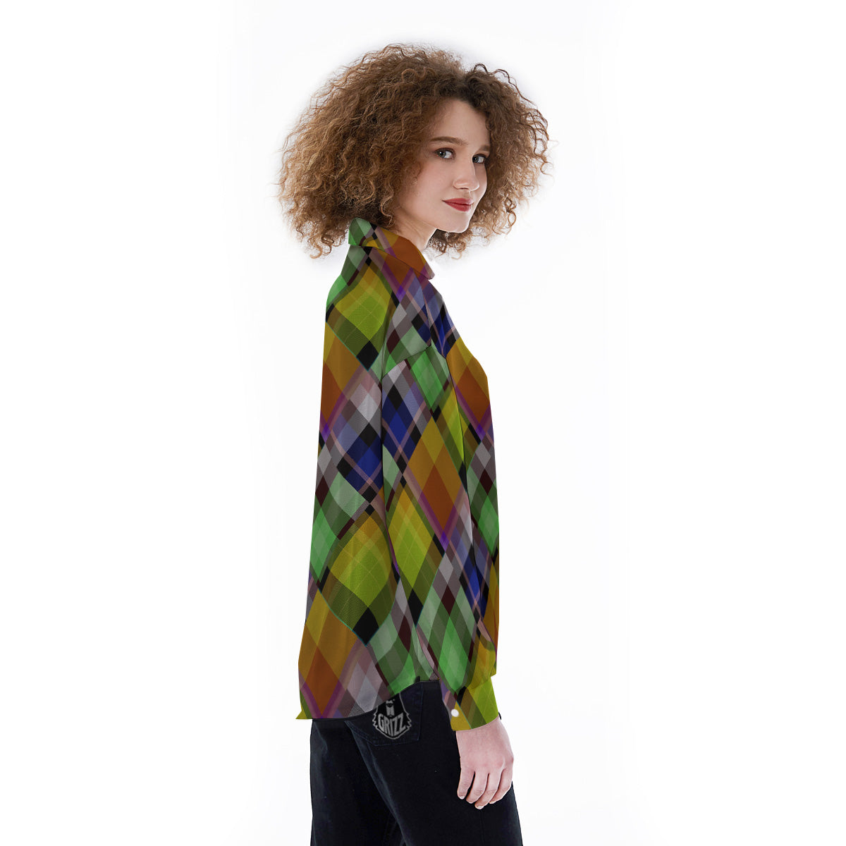 Diagonal Madras Plaid Print Pattern Women's Long Sleeve Shirts-grizzshop