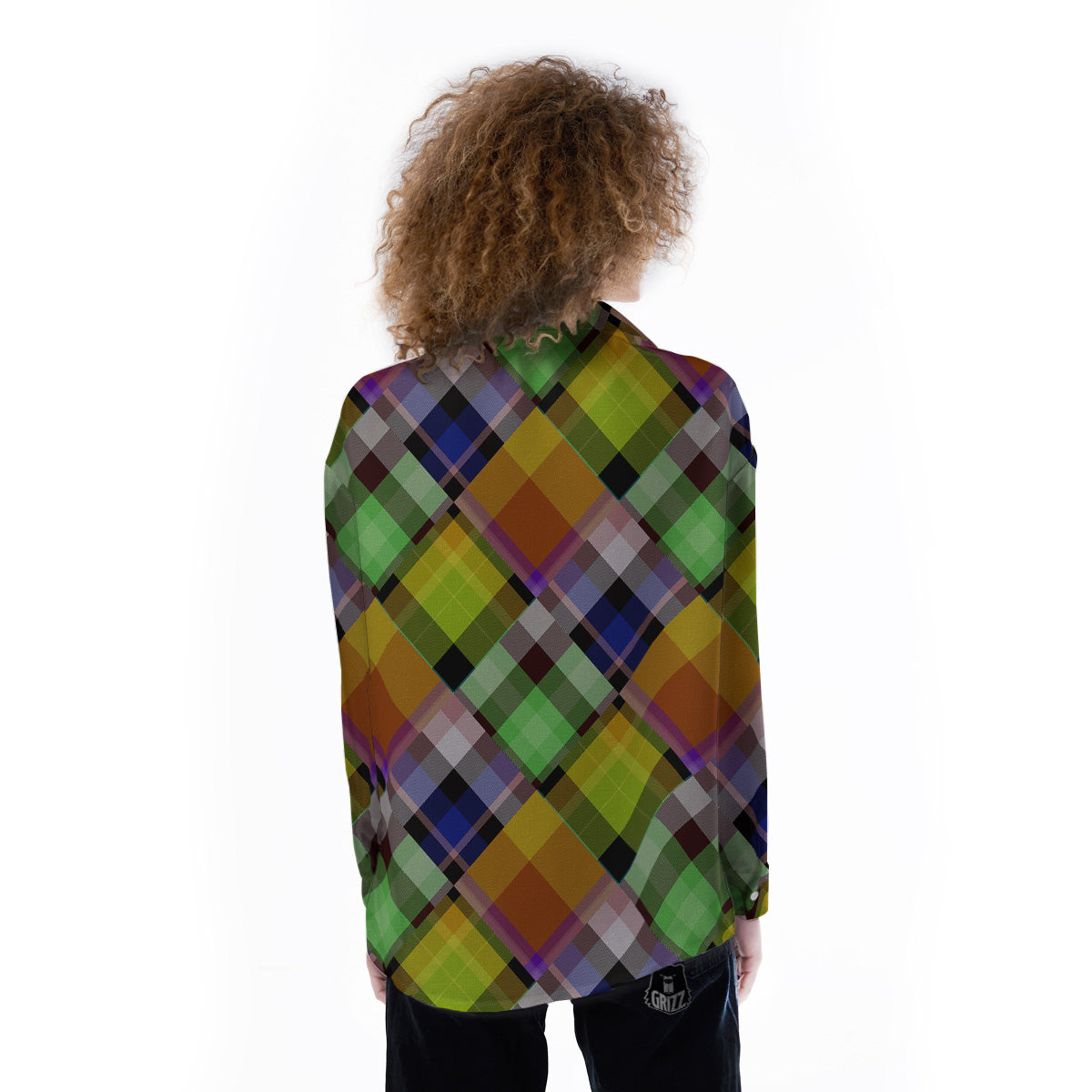 Diagonal Madras Plaid Print Pattern Women's Long Sleeve Shirts-grizzshop