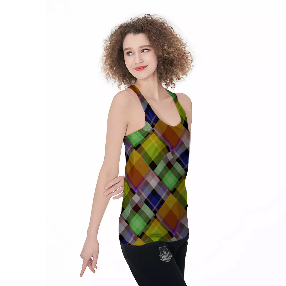 Diagonal Madras Plaid Print Pattern Women's Racerback Tank Top-grizzshop
