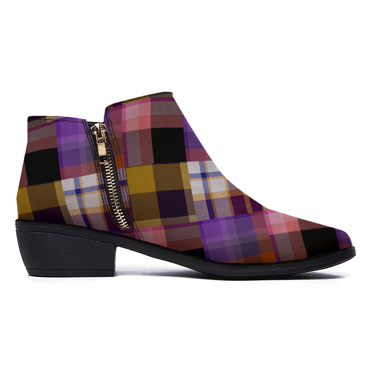 Diagonal Madras Tartan Plaid Print Pattern Ankle Boots-grizzshop