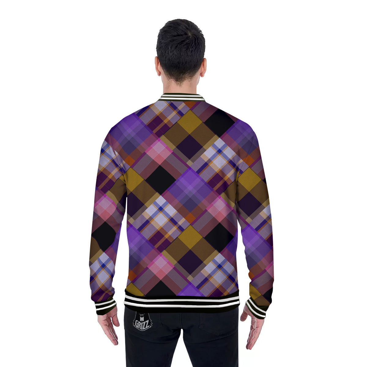 Diagonal Madras Tartan Plaid Print Pattern Baseball Jacket-grizzshop