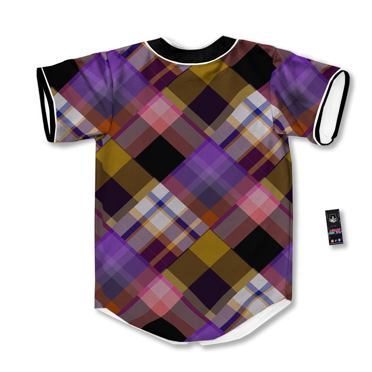 Diagonal Madras Tartan Plaid Print Pattern Baseball Jersey-grizzshop
