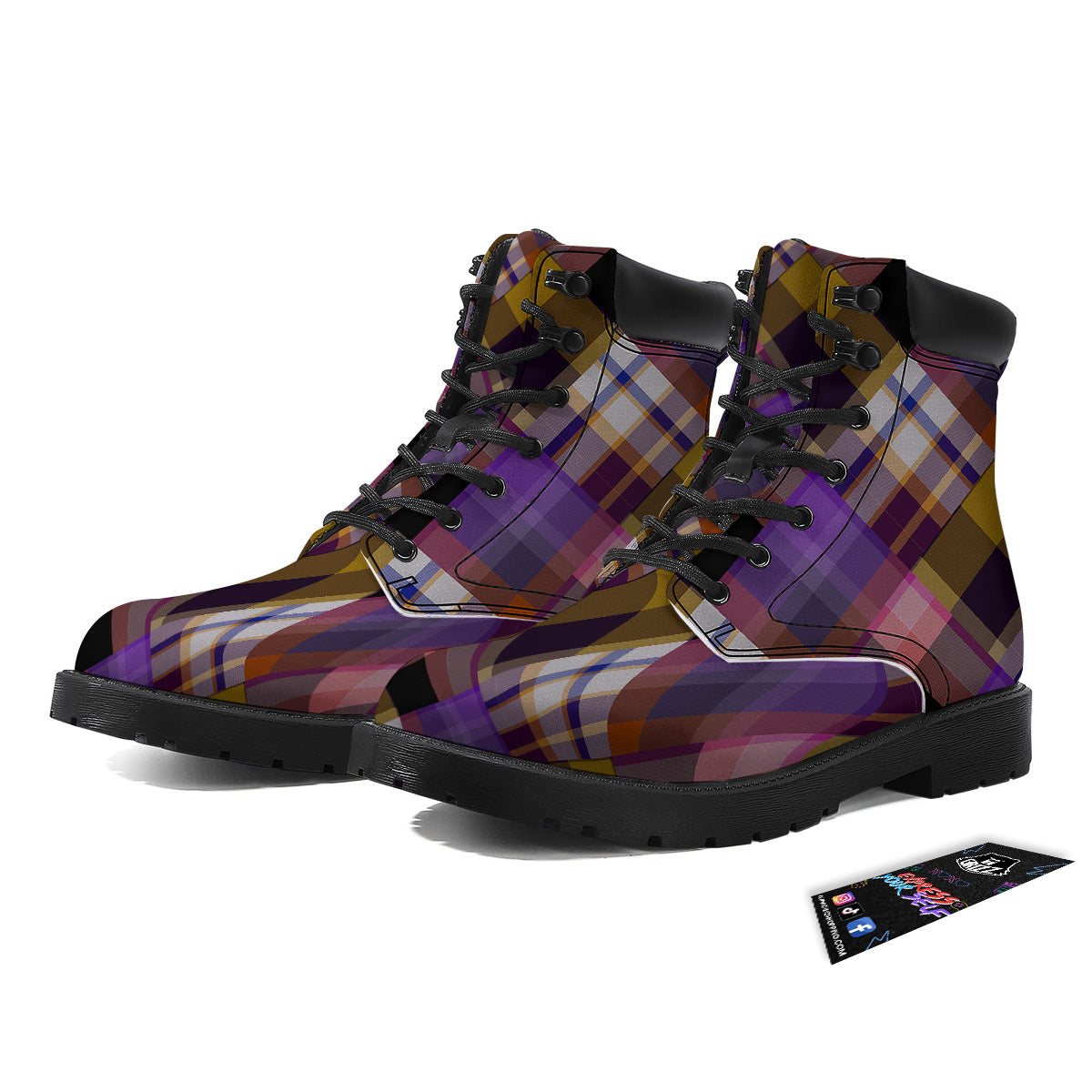 Diagonal Madras Tartan Plaid Print Pattern Boots-grizzshop
