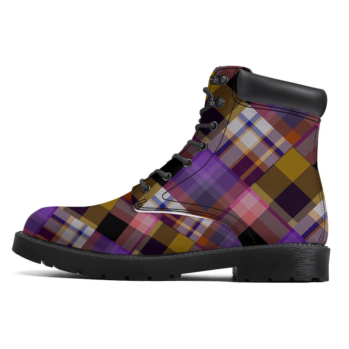 Diagonal Madras Tartan Plaid Print Pattern Boots-grizzshop