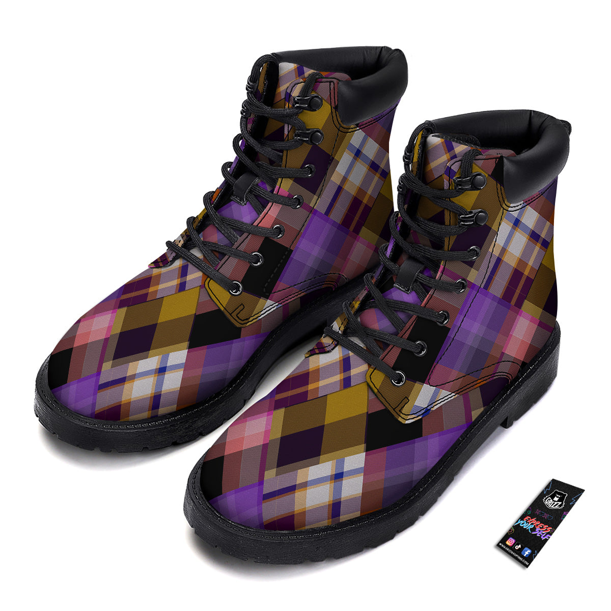 Diagonal Madras Tartan Plaid Print Pattern Boots-grizzshop