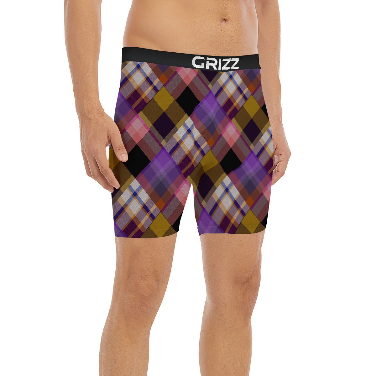 Diagonal Madras Tartan Plaid Print Pattern Boxer Briefs-grizzshop