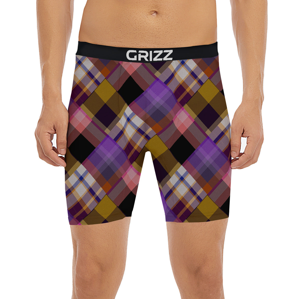 Diagonal Madras Tartan Plaid Print Pattern Boxer Briefs-grizzshop