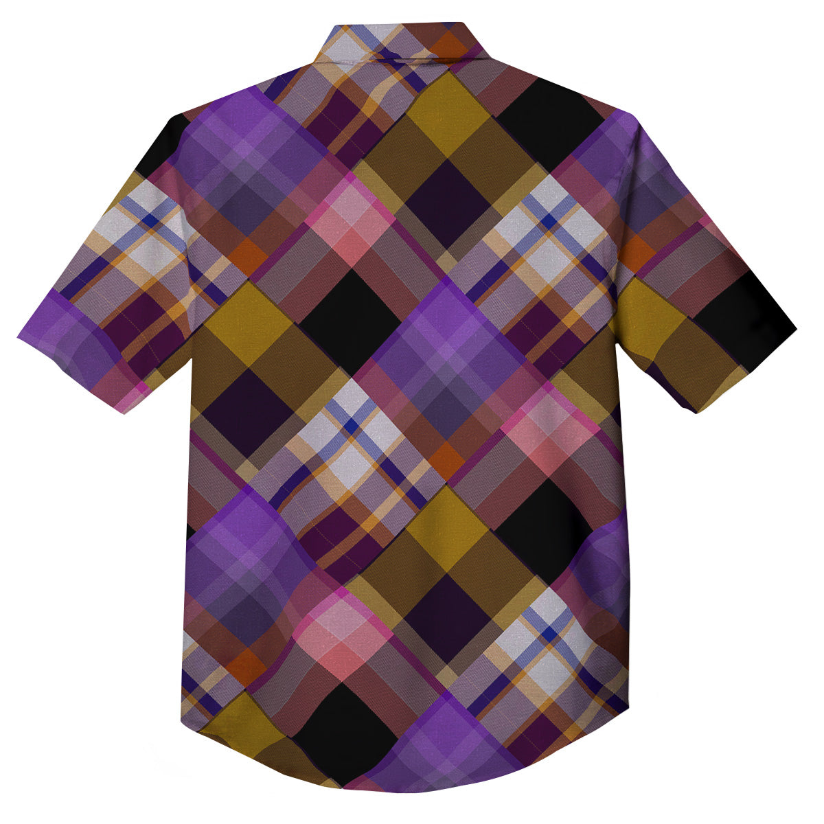 Diagonal Madras Tartan Plaid Print Pattern Button Up Shirt-grizzshop
