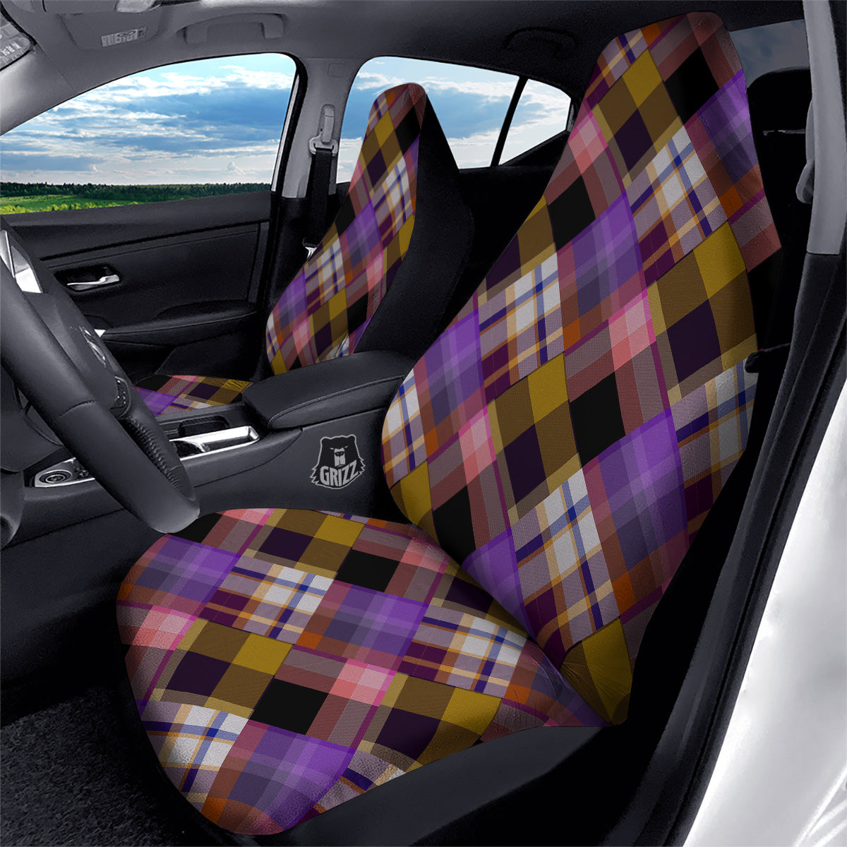 Diagonal Madras Tartan Plaid Print Pattern Car Seat Covers-grizzshop