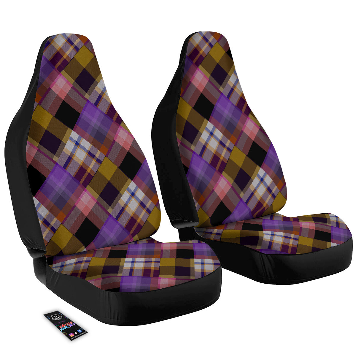 Diagonal Madras Tartan Plaid Print Pattern Car Seat Covers-grizzshop