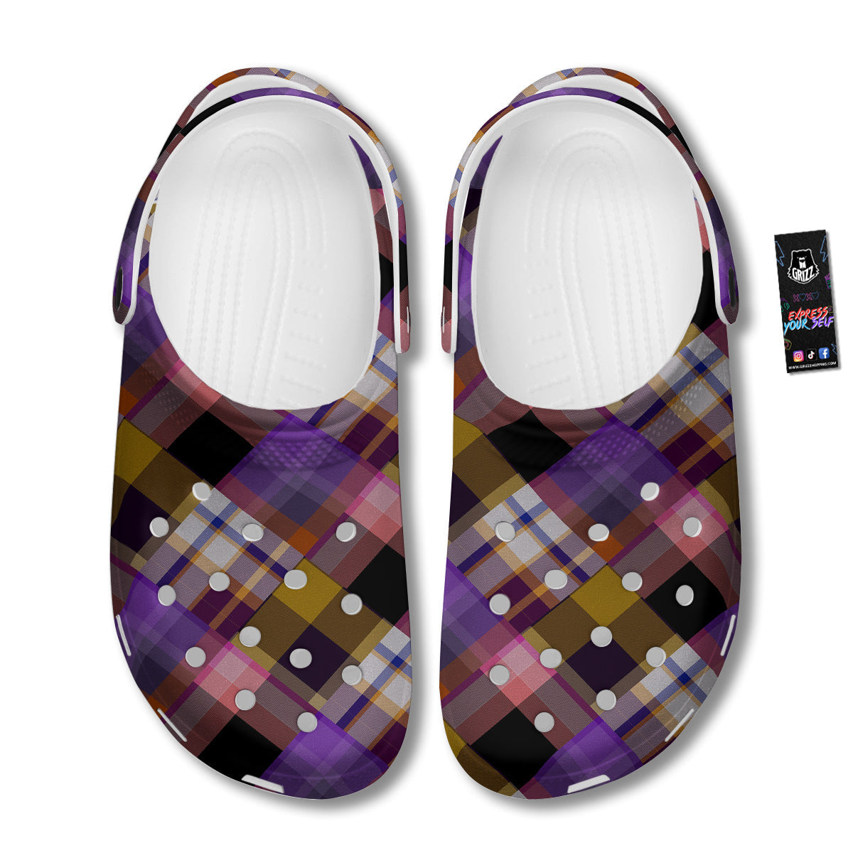 Diagonal Madras Tartan Plaid Print Pattern Clog-grizzshop