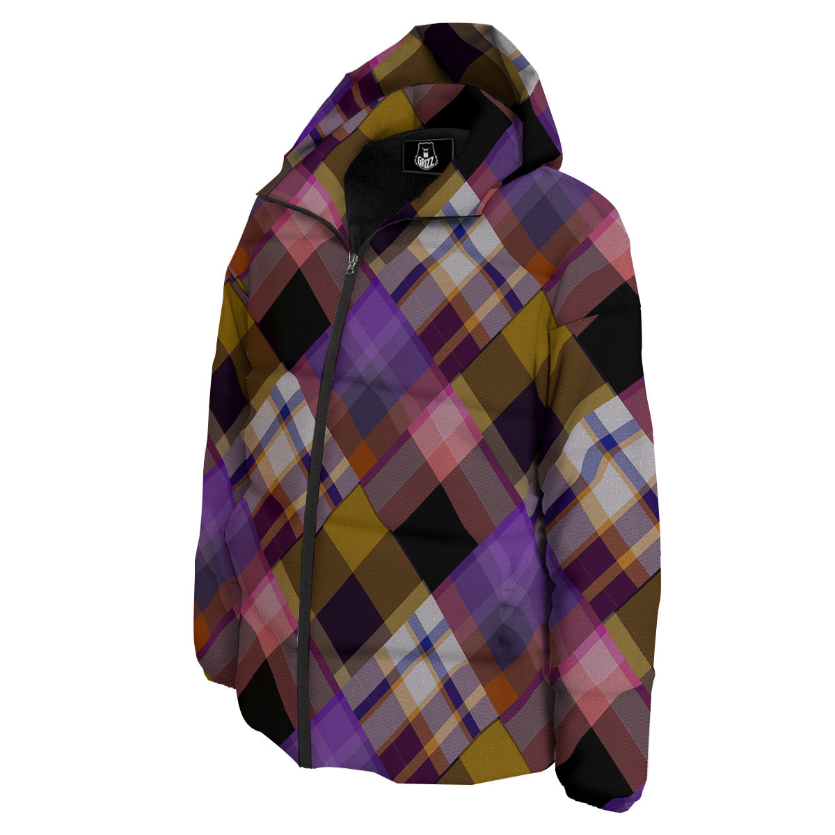 Diagonal Madras Tartan Plaid Print Pattern Down Jacket-grizzshop