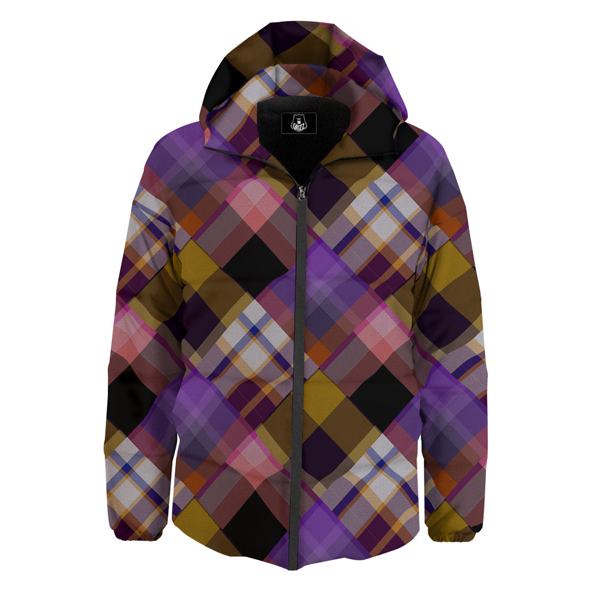 Diagonal Madras Tartan Plaid Print Pattern Down Jacket-grizzshop