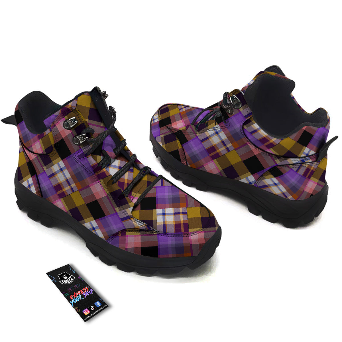 Diagonal Madras Tartan Plaid Print Pattern Hiking Shoes-grizzshop