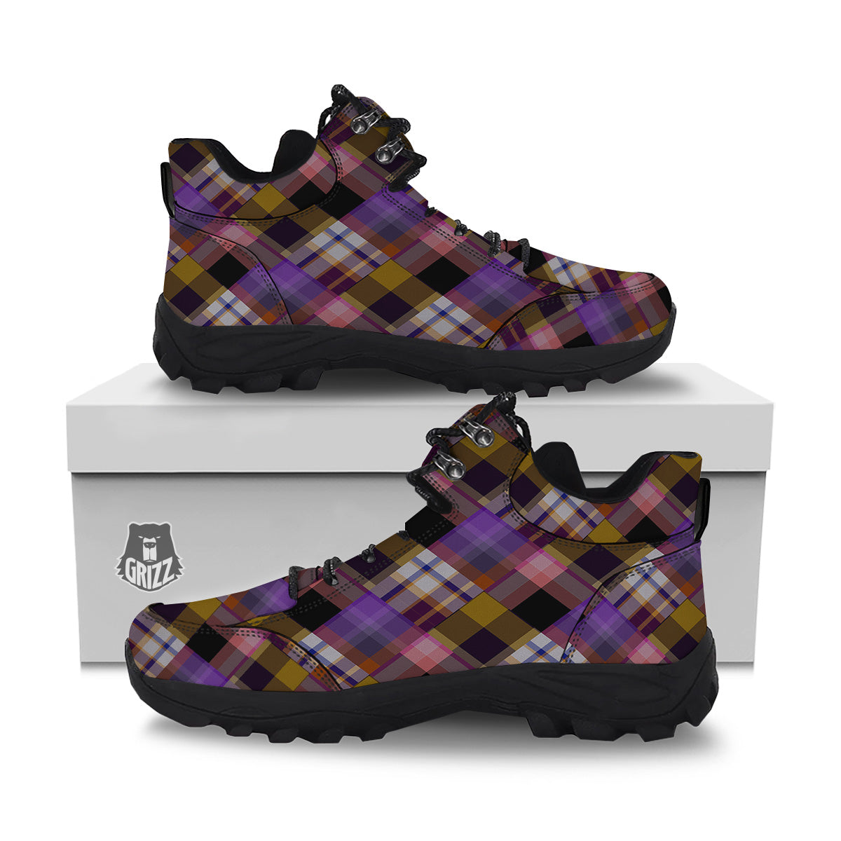 Diagonal Madras Tartan Plaid Print Pattern Hiking Shoes-grizzshop