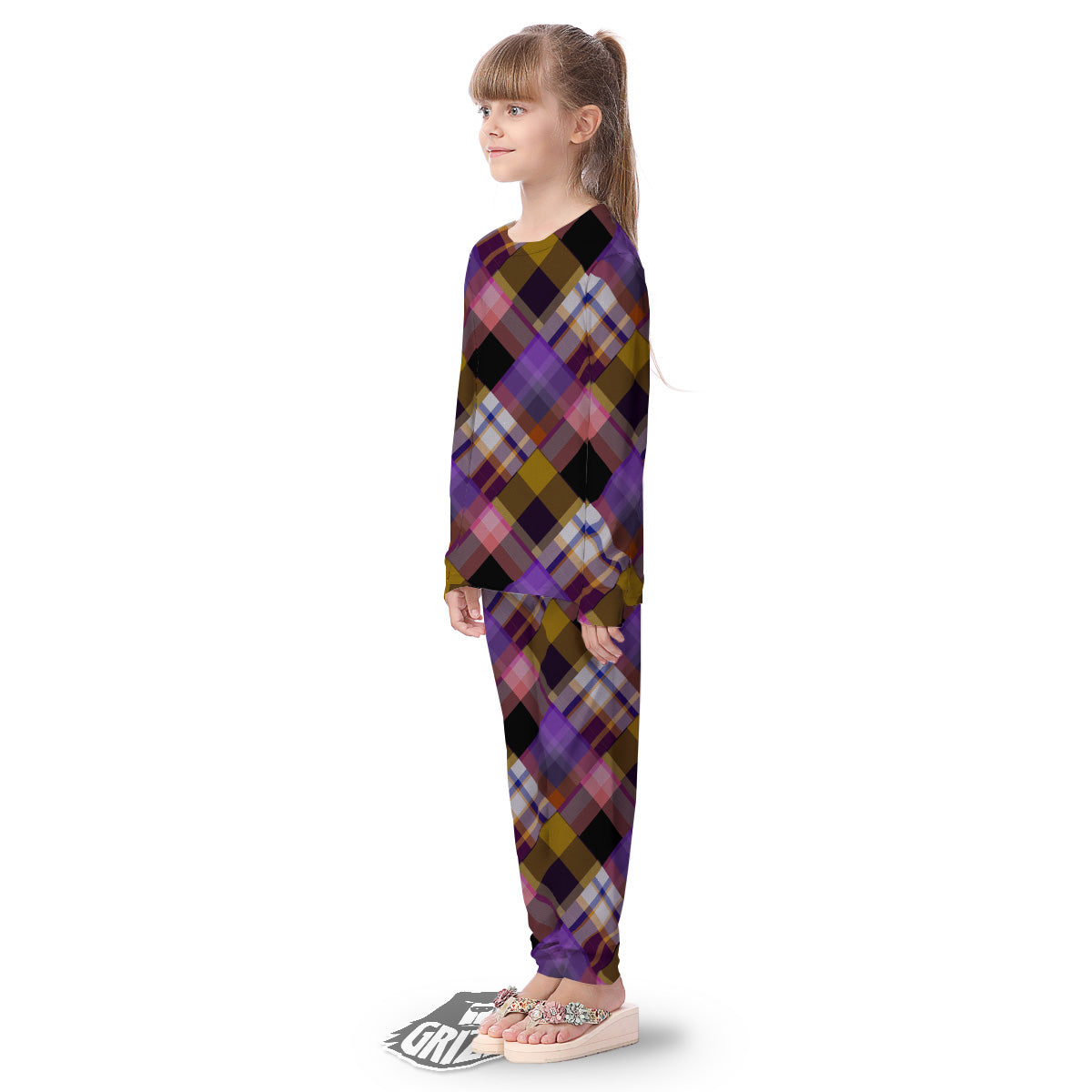 Diagonal Madras Tartan Plaid Print Pattern Kid's Pajamas-grizzshop