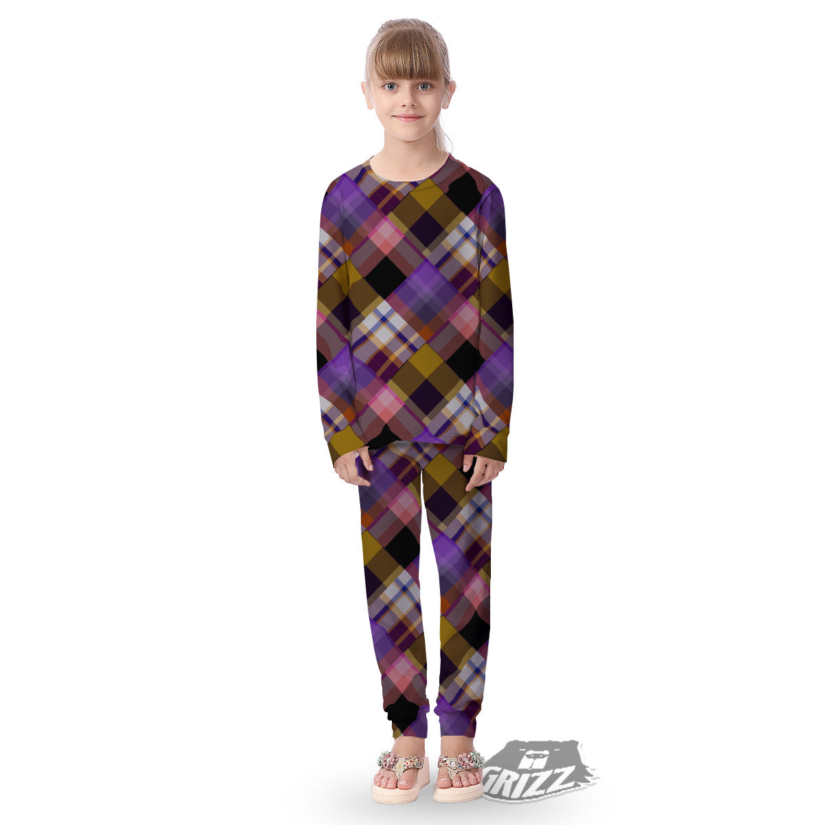 Diagonal Madras Tartan Plaid Print Pattern Kid's Pajamas-grizzshop