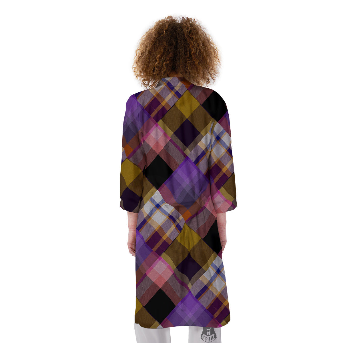 Diagonal Madras Tartan Plaid Print Pattern Kimono-grizzshop