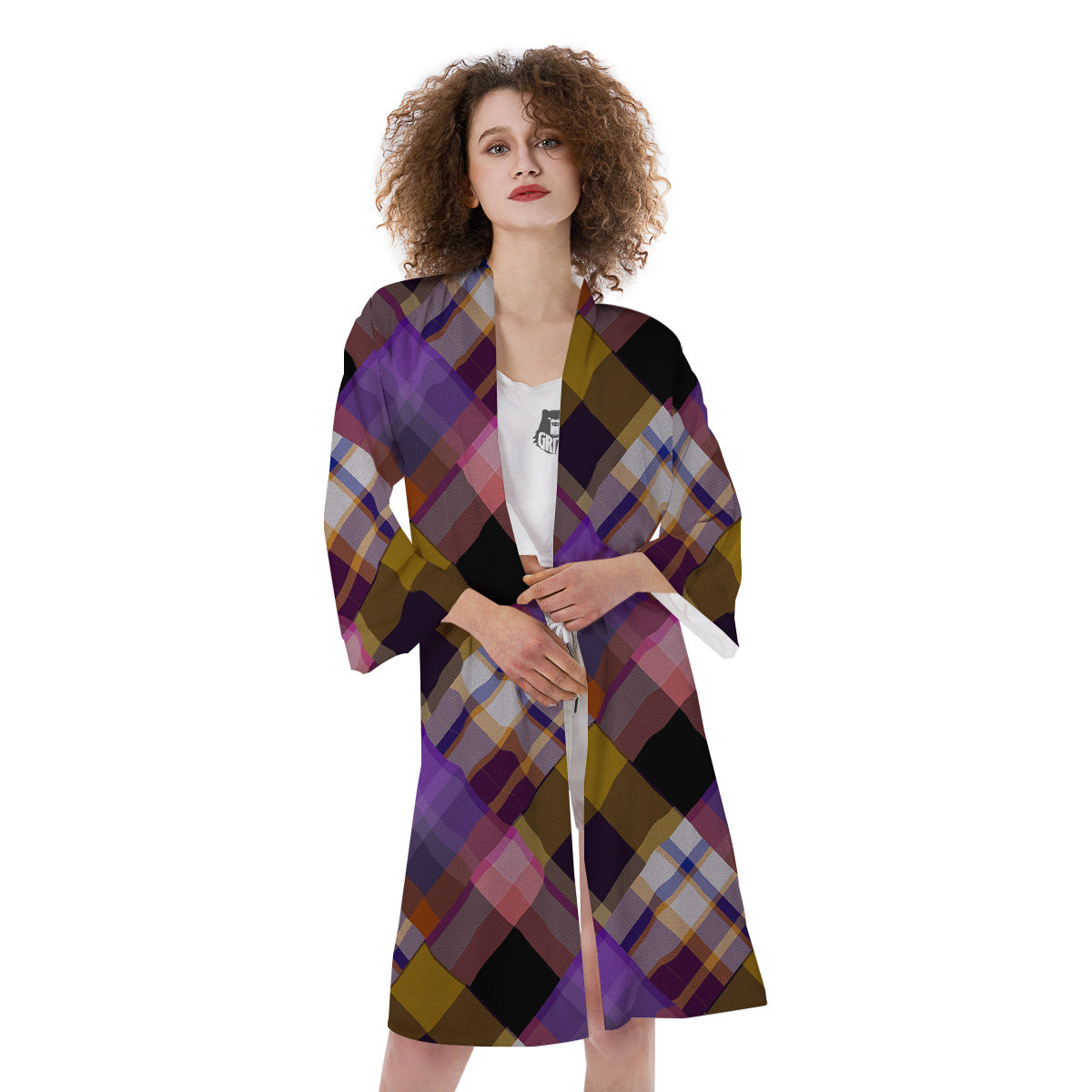 Diagonal Madras Tartan Plaid Print Pattern Kimono-grizzshop