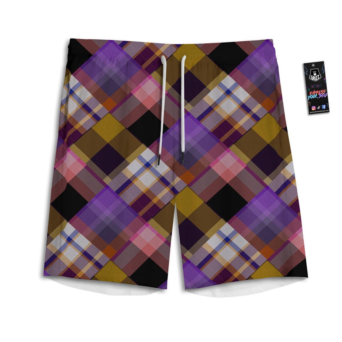 Diagonal Madras Tartan Plaid Print Pattern Men's Athletic Shorts