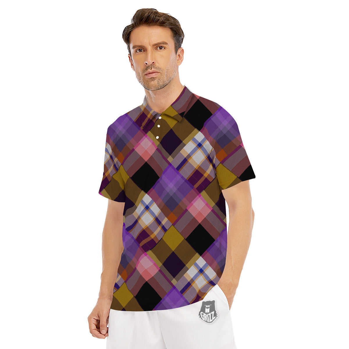 Diagonal Madras Tartan Plaid Print Pattern Men's Golf Shirts-grizzshop