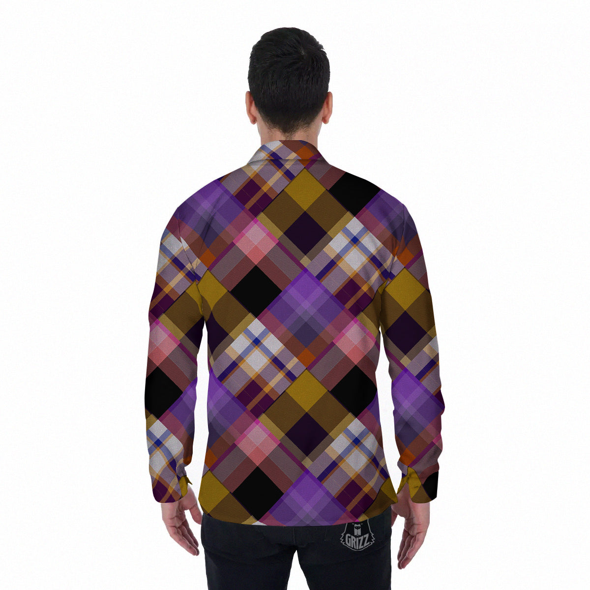 Diagonal Madras Tartan Plaid Print Pattern Men's Long Sleeve Shirts-grizzshop