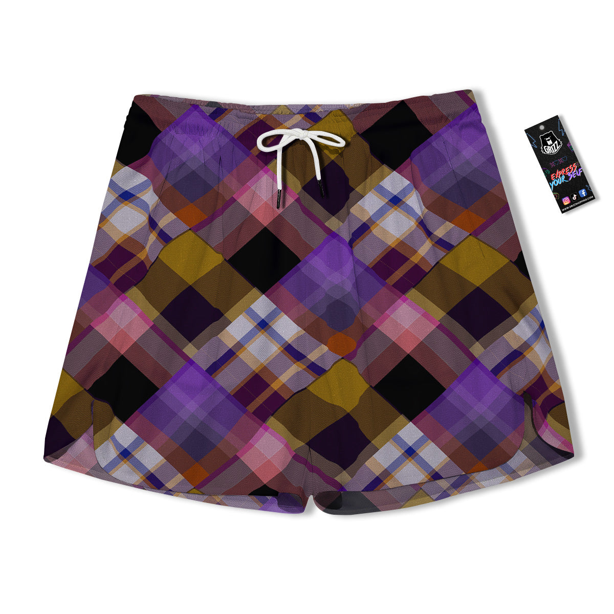 Diagonal Madras Tartan Plaid Print Pattern Men's Running Shorts-grizzshop