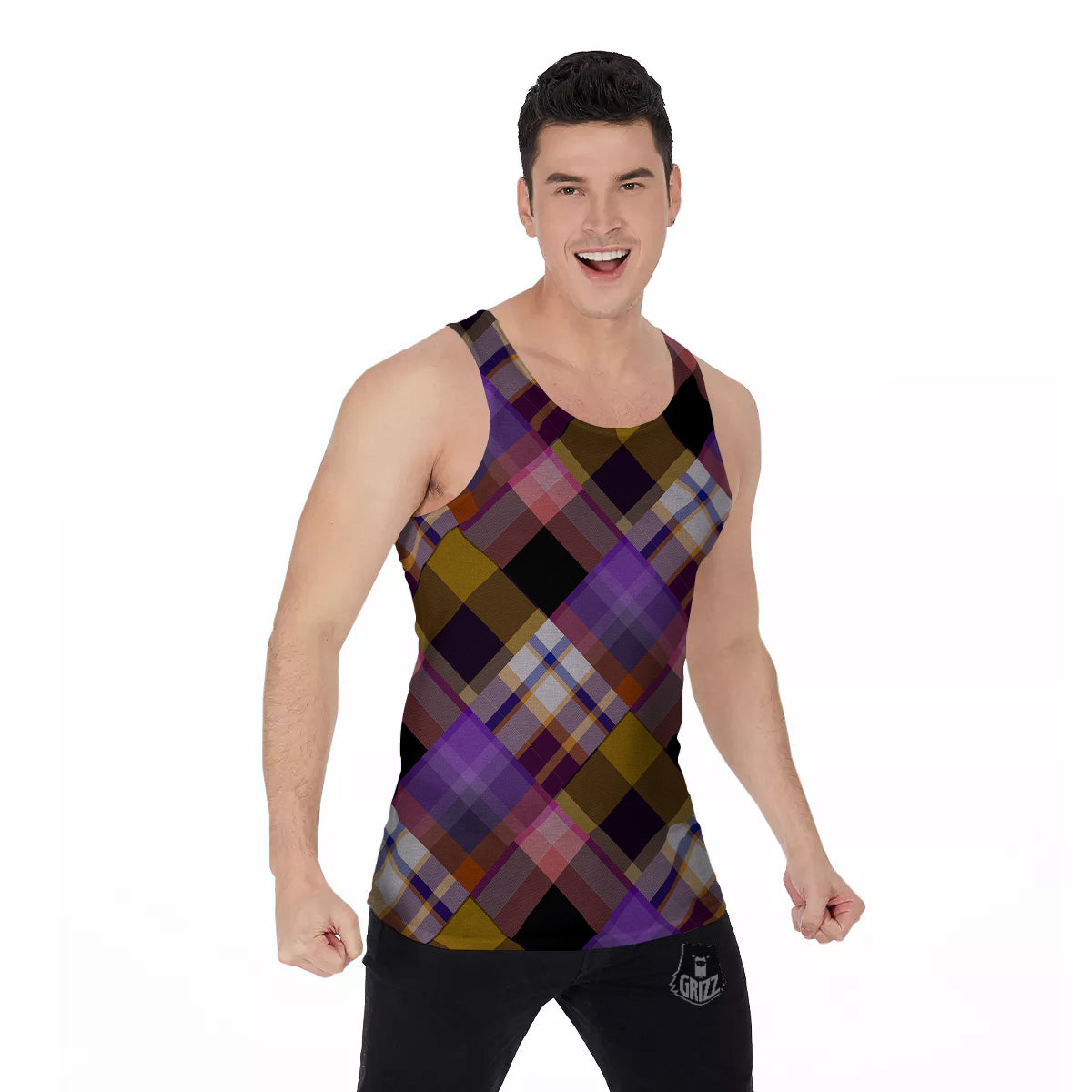 Diagonal Madras Tartan Plaid Print Pattern Men's Tank Top-grizzshop