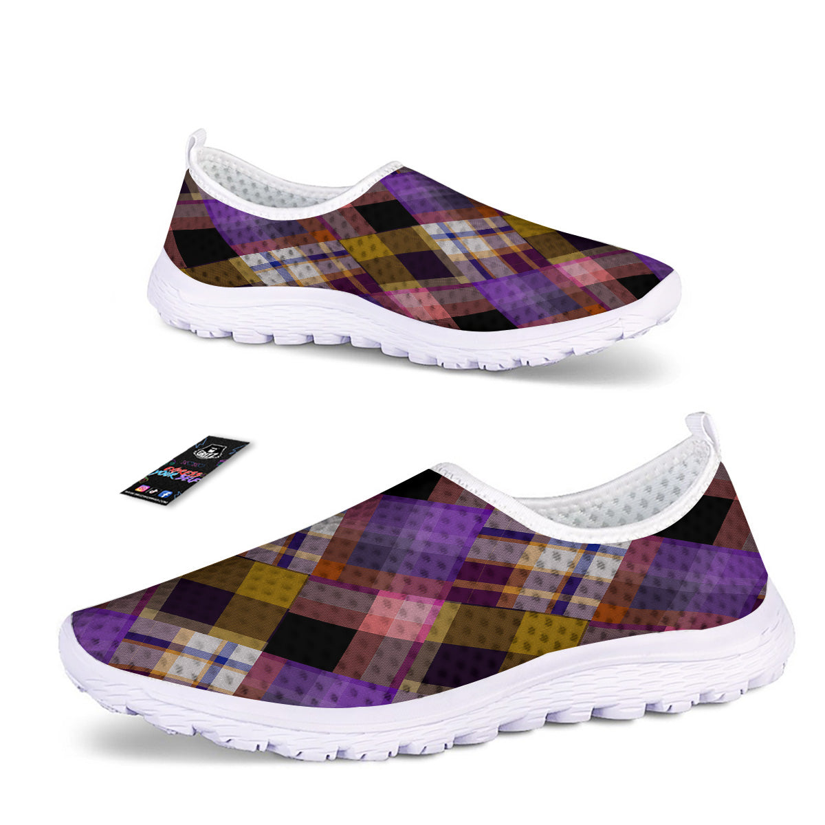 Diagonal Madras Tartan Plaid Print Pattern Nurse Shoes-grizzshop