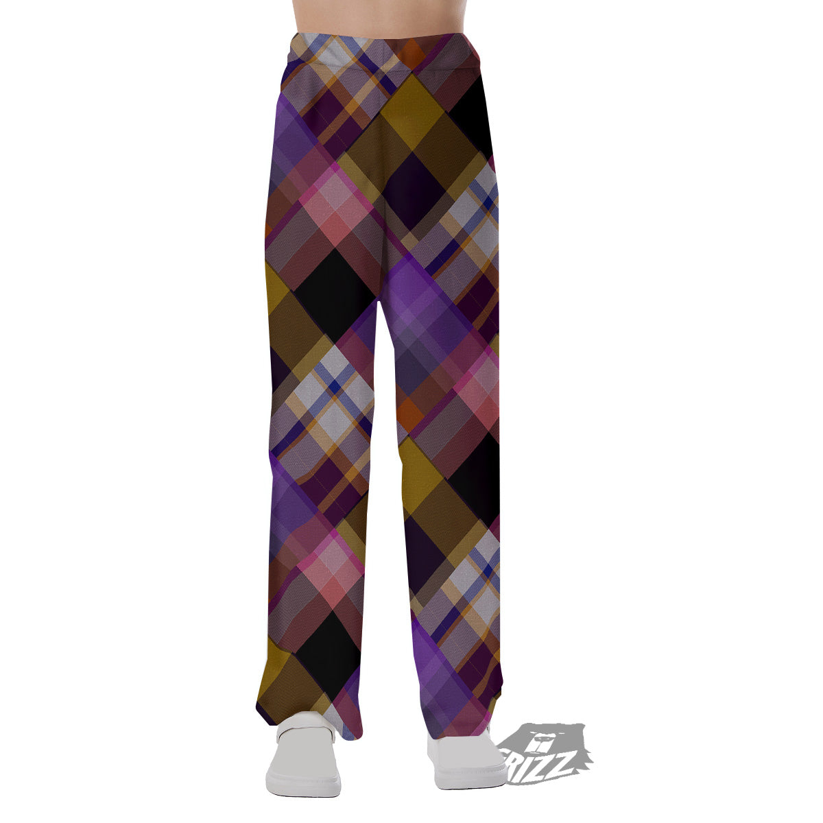 Diagonal Madras Tartan Plaid Print Pattern Pajama Pants-grizzshop