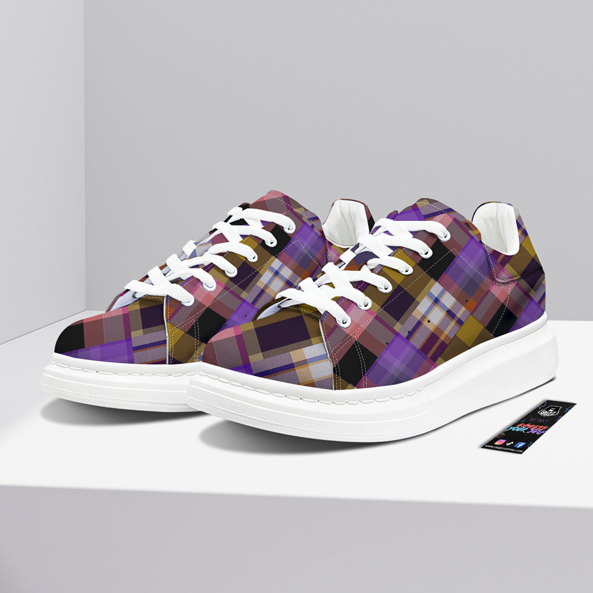 Diagonal Madras Tartan Plaid Print Pattern Platform Shoes-grizzshop