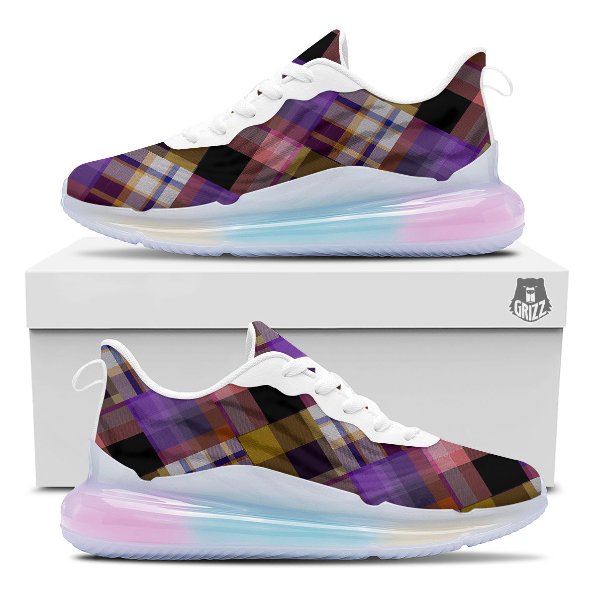 Diagonal Madras Tartan Plaid Print Pattern Running Sneakers-grizzshop