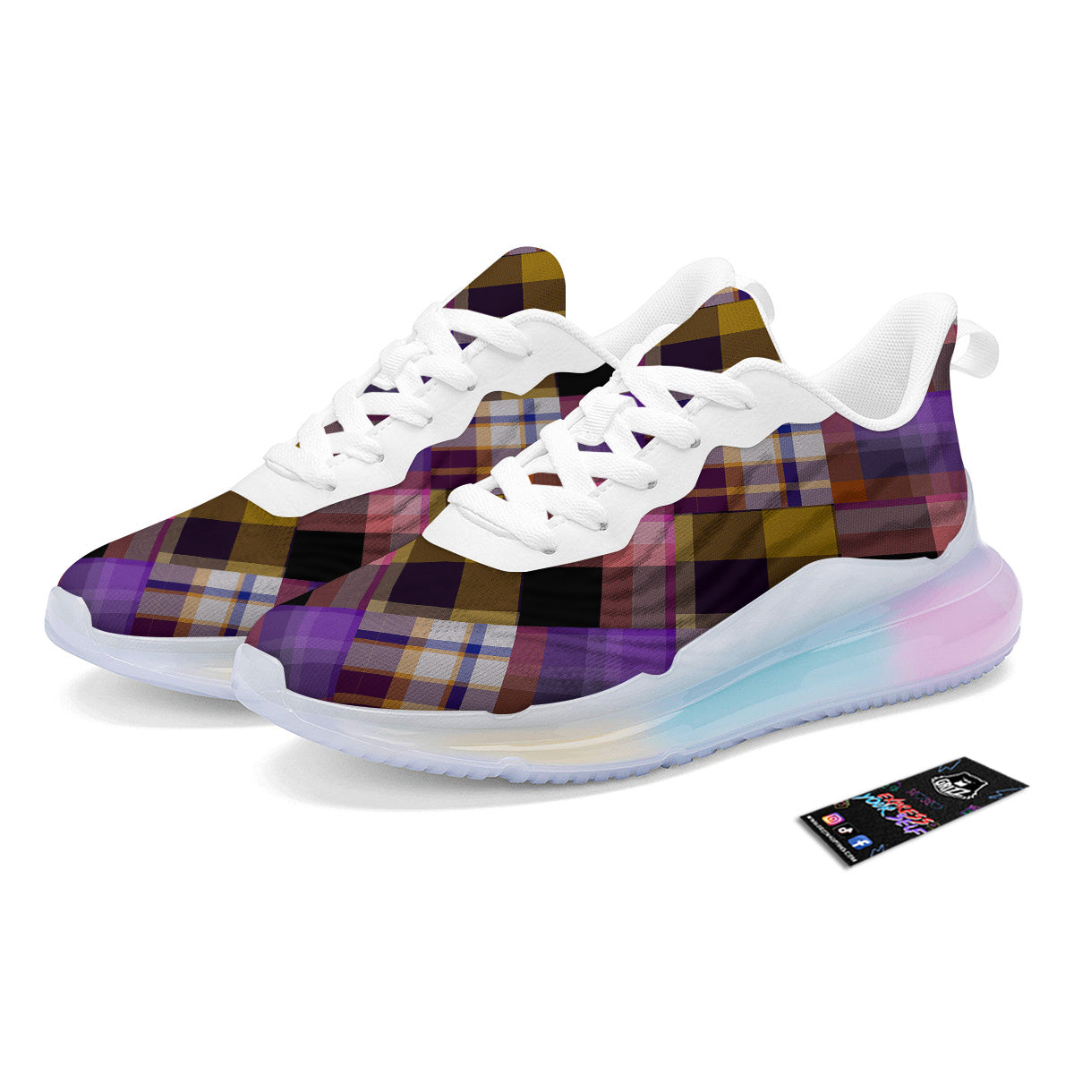 Diagonal Madras Tartan Plaid Print Pattern Running Sneakers-grizzshop
