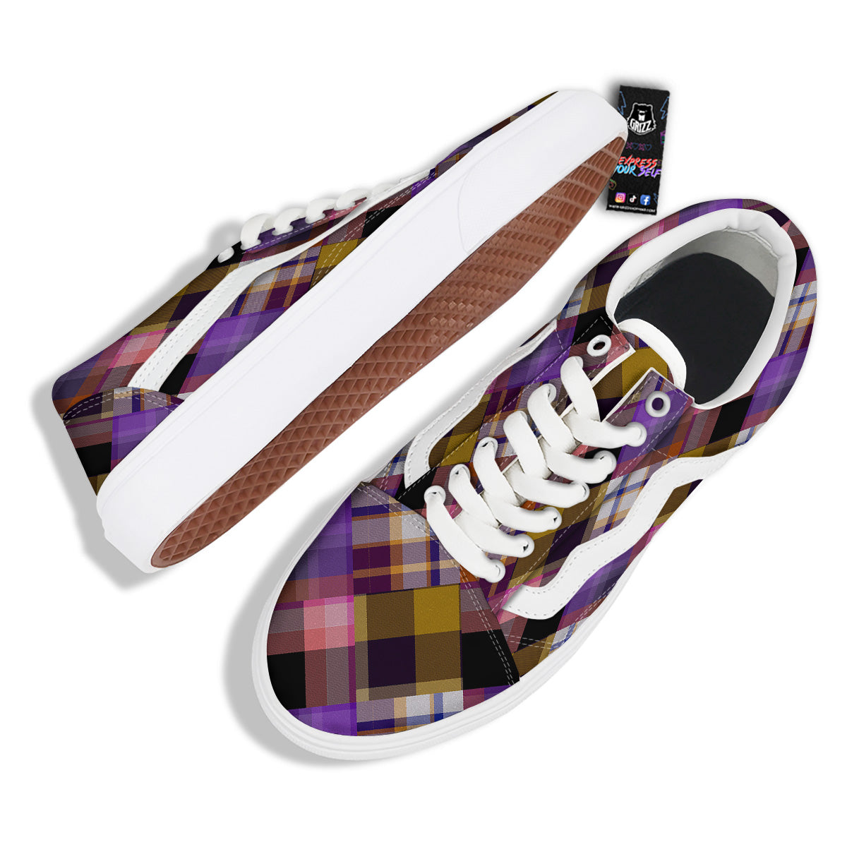 Diagonal Madras Tartan Plaid Print Pattern Skate Shoes-grizzshop